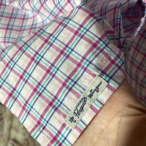 An Original Penguin Button Shirt Men's Pink Plaid Long Sleeve 100% Cotton XL - Picture 8 of 11